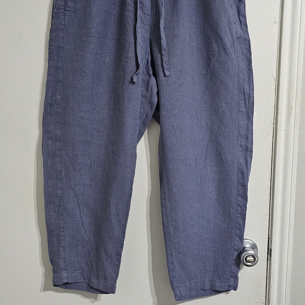 Pure Jill Garment Dyed Linen Crop Pants Women Medium Blue Minimalist - Picture 2 of 7